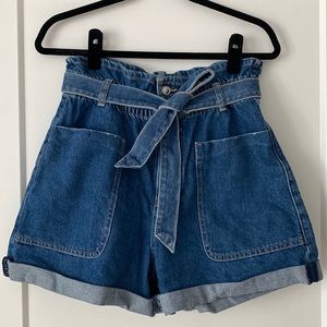 Zara paper bag waist denim shorts
